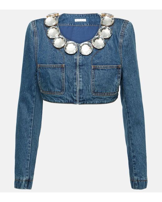 Area Blue Embellished Cropped Denim Jacket