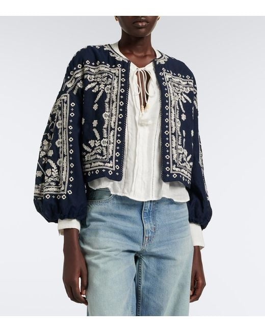 Veronica Beard Blue Drake Embroidered Cotton-Blend Jacket