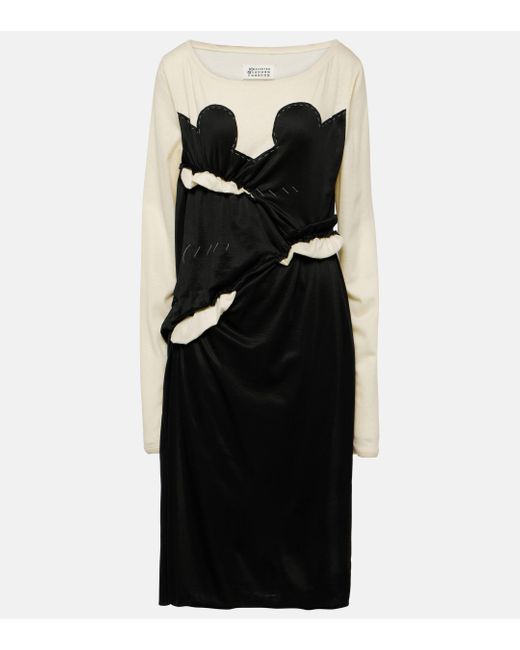 Maison Margiela Black Spliced Gathered Jersey Midi Dress