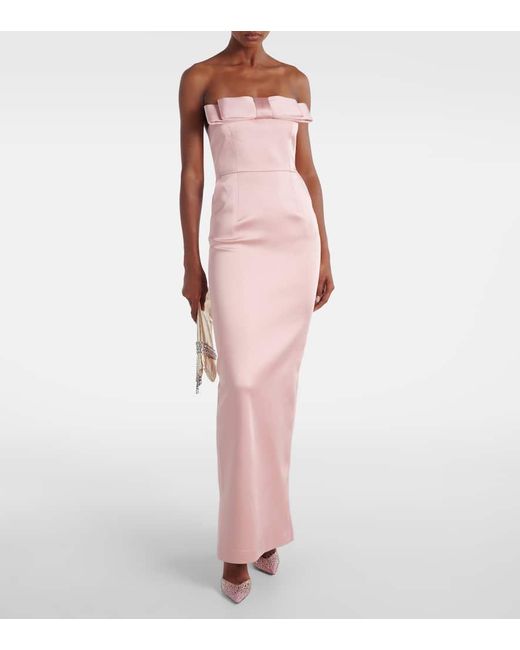 The New Arrivals Ilkyaz Ozel Pink Sisu Bow-Detail Satin Gown