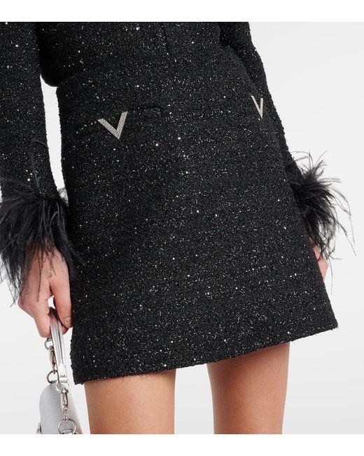 Minifalda de tweed Valentino de color Black