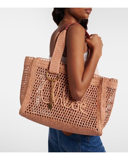 Chloé Brown Summer Banana Raffia Tote Bag