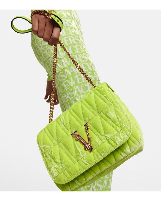Versace Yellow Virtus Small Velvet Shoulder Bag