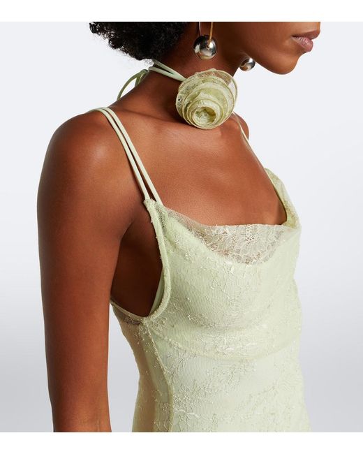 De La Vali Green Calima Lace Maxi Dress