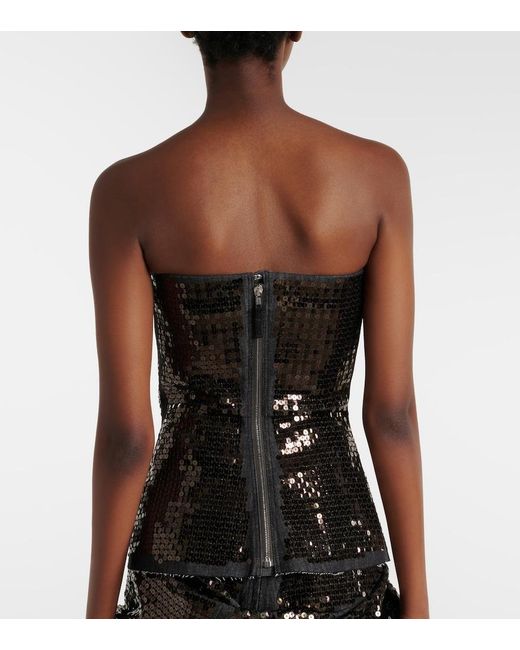 Rick Owens Black Sequined Denim Bustier Top