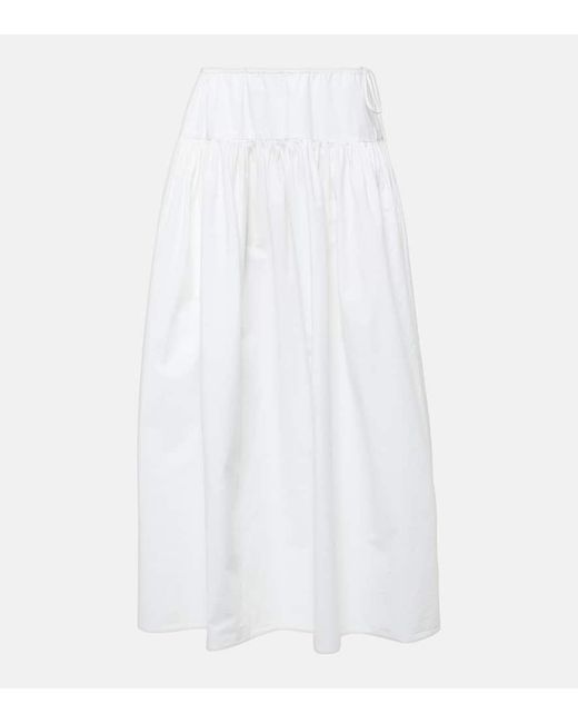 The Row White Leddie Gathered Cotton Midi Skirt