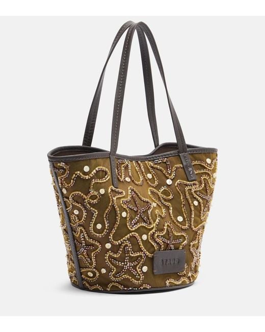 Staud Brown Caro Embellished Canvas Tote Bag
