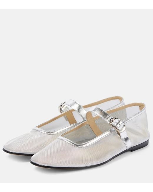 Le Monde Beryl White Leather-Trimmed Mesh Ballet Flats