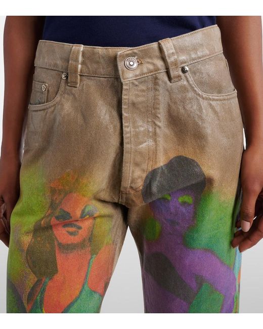 Versace Green Printed Straight Jeans
