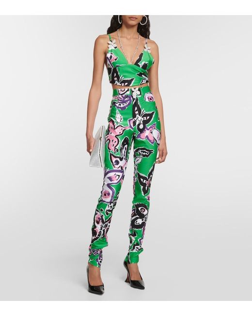 Area Green Butterfly Printed Crop Top
