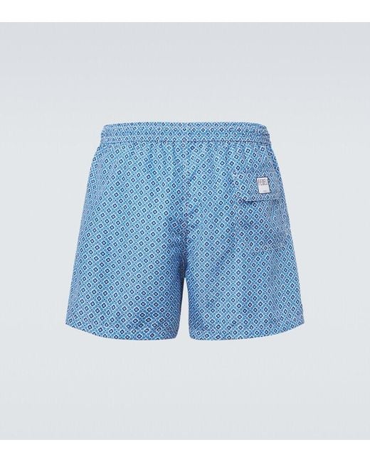 Fedeli Blue Madeira Printed Swim Trunks for men
