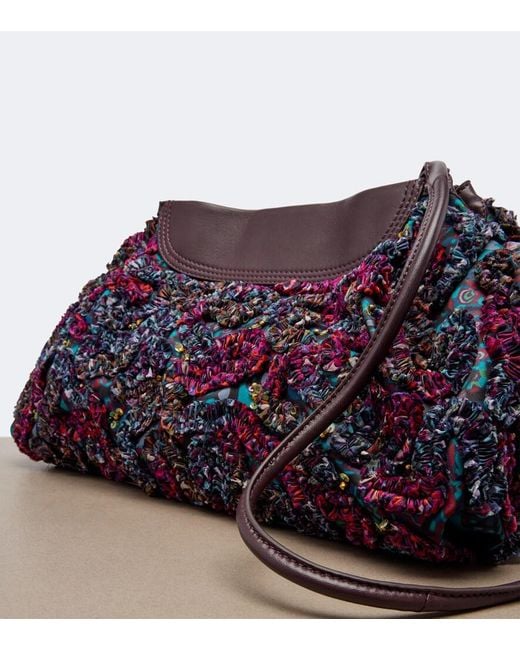 Dries Van Noten Purple Small Embellished Leather-Trimmed Clutch