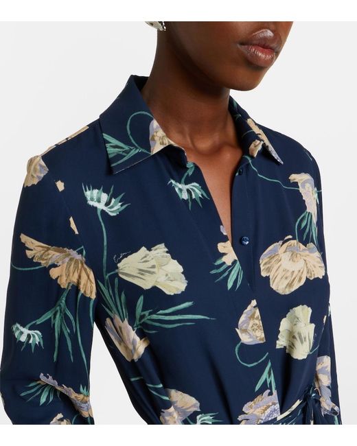 Erdem Blue Belted Floral Shirt Dress