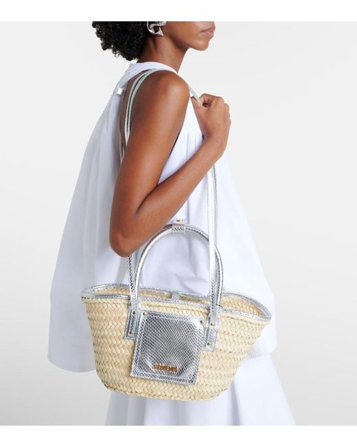 Jacquemus White Soli Medium Croc-Effect Raffia Basket Bag