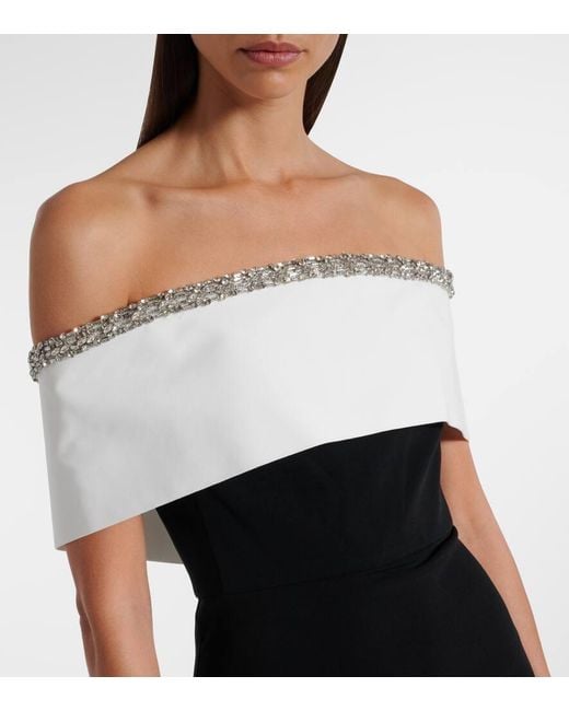 Roland Mouret Black Verzierte Off-Shoulder-Robe Aus Satin