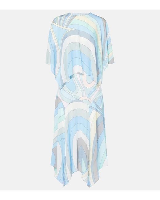Emilio Pucci Blue Iride Draped Jersey Muslin Midi Dress