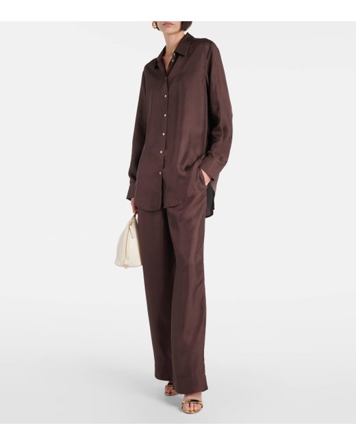 Asceno Brown London Silk Twill Pajama Shirt