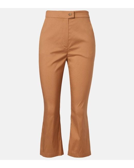 Max Mara Brown Curve Cotton-Blend Cropped Straight Pants