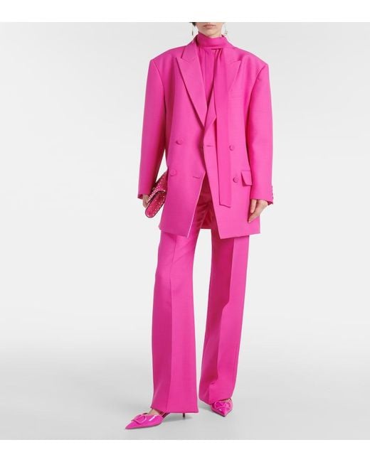 Valentino Pink Crepe Couture Wool Wide-Leg Pants