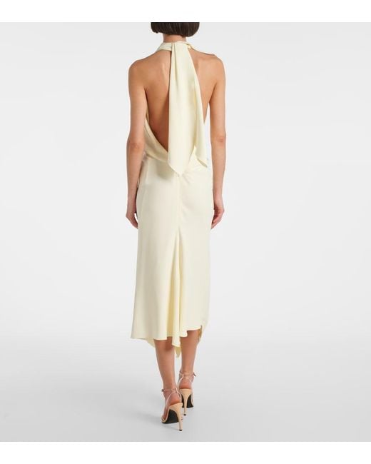 Victoria Beckham Natural Gathered Satin Crepe Midi Dress