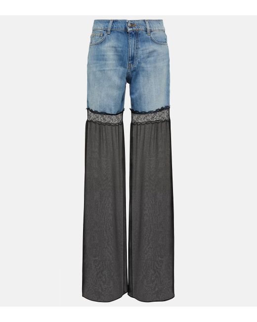 Nensi Dojaka Blue Lace-trimmed Mid-rise Wide-leg Jeans