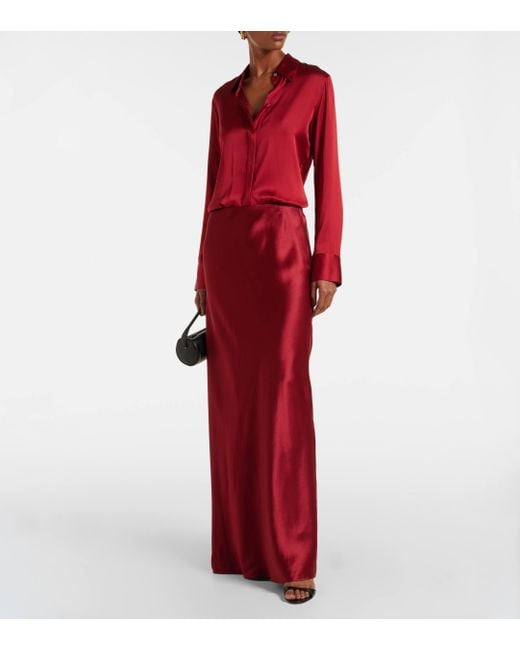 Vince Red Satin Maxi Skirt