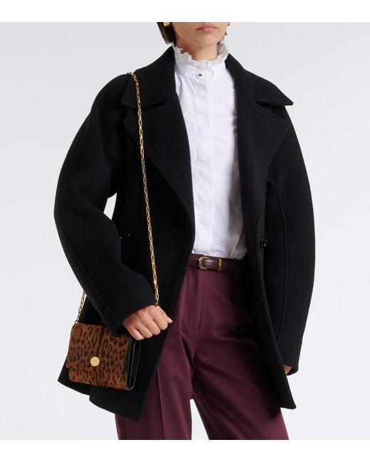 Burberry Brown Leopard-Print Calf Hair Wallet On Chain