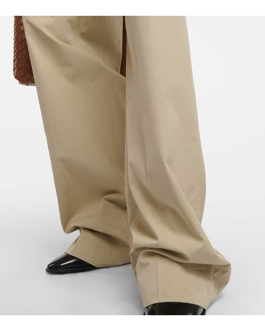 Bottega Veneta Natural Weite High-Rise-Hose Aus Baumwolle Und Seide