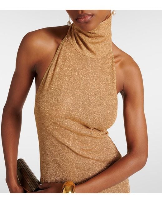 Oseree Natural Lumiere Metallic Maxi Dress