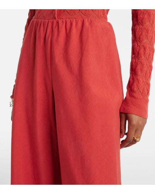 Vince Red Cotton And Linen-Blend Wide-Leg Pants