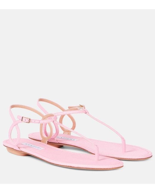 Aquazzura Pink Almost Bare Raffia-Effect Sandals