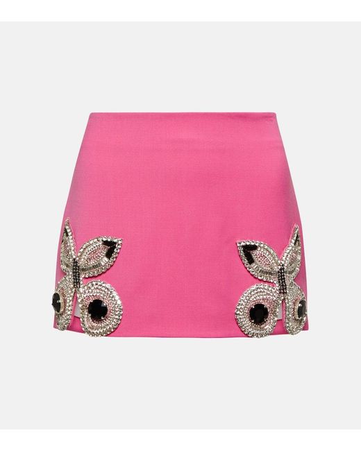 Area Pink Crystal-Embellished Wool Miniskirt