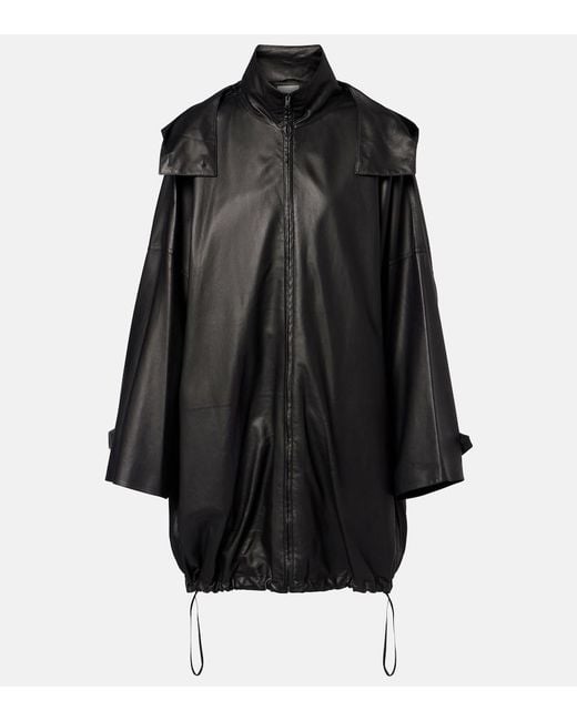The Row Black Cassandre Leather Coat