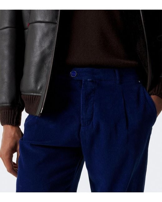 Kiton Blue Cotton Straight Pants for men
