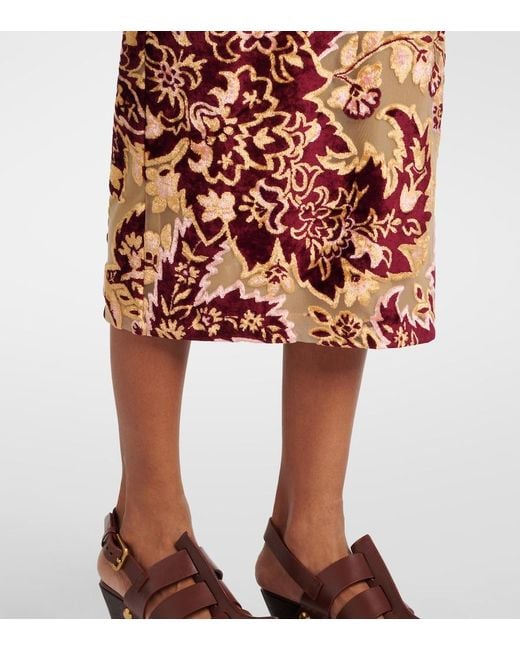 Etro Brown Paisley Jacquard Velvet Midi Skirt