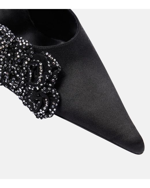 Magda Butrym Black Floral-Applique Embellished Satin Mules