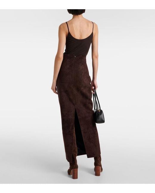 Khaite Brown Loxley Suede Pencil Skirt