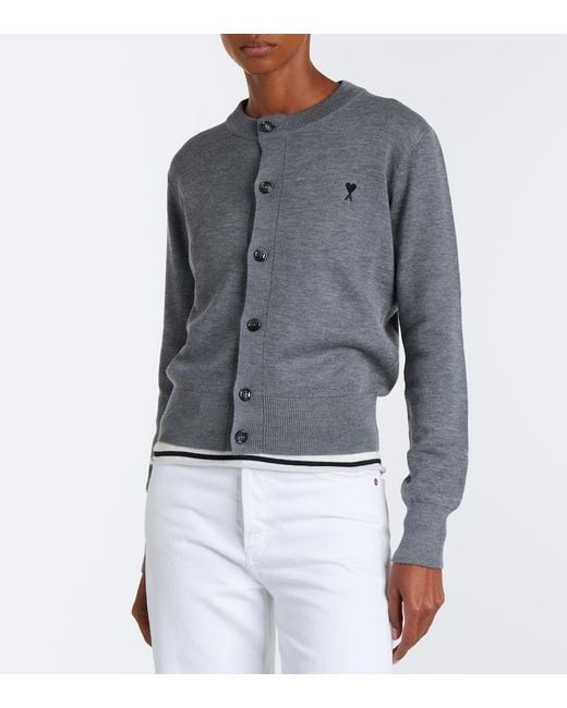 AMI Gray Ami De Cour Wool Cardigan