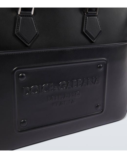 Dolce & Gabbana Black Embossed Leather Briefcase for men