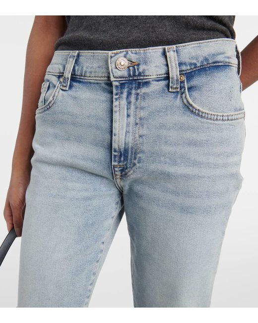 7 For All Mankind Blue Mid-Rise Straight Jeans Ellie