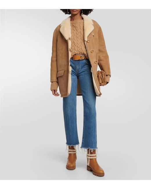 Christian Louboutin Brown Cl Chelsea Shearling-Trimmed Ankle Boots