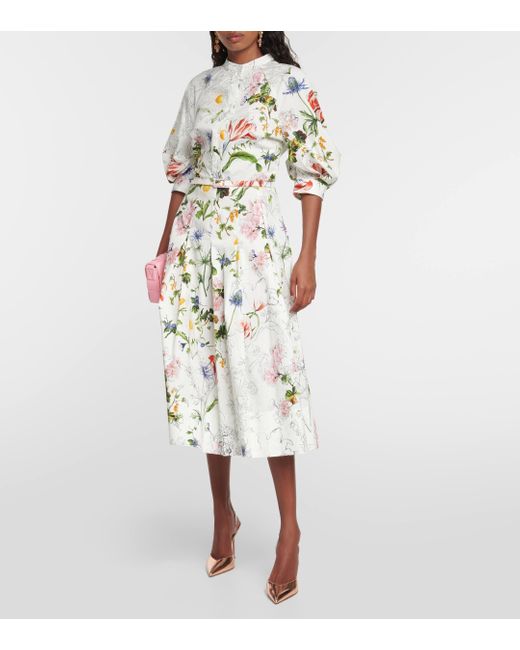 Oscar de la Renta White Floral Cotton-blend Midi Dress