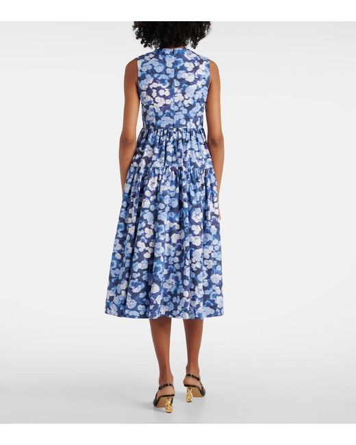 Erdem Blue Floral-Applique Ruffled Cotton Cocktail Dress