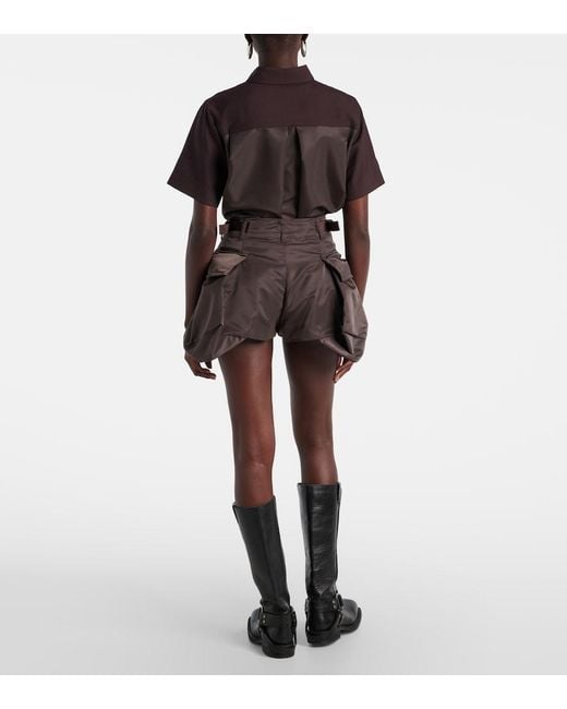 Sacai Brown Technical Twill Cargo Shorts