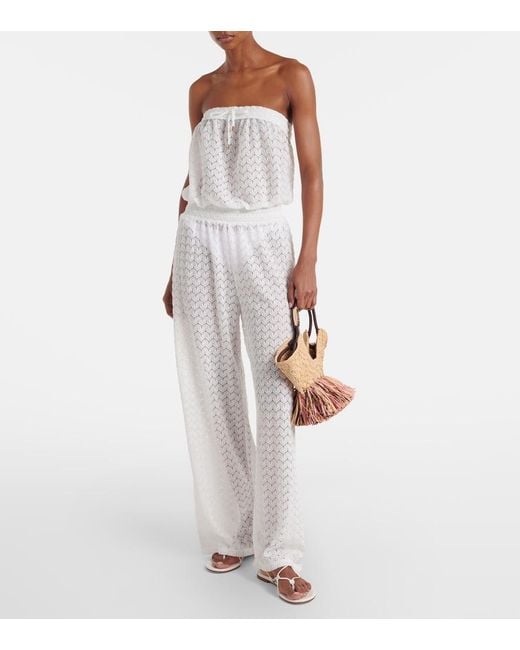 Melissa Odabash White Viv Sheer Pointelle Cotton-Blend Jumpsuit
