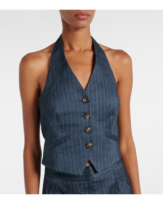 Veronica Beard Blue Arabella Pinstripe Linen-Blend Vest