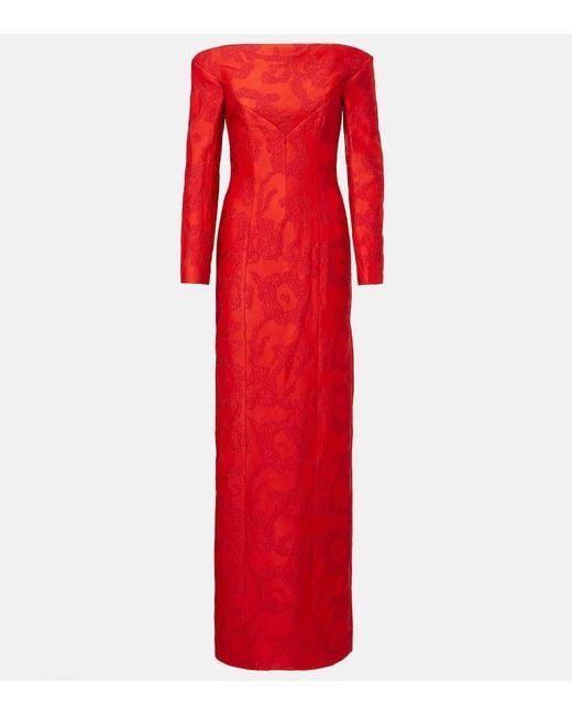 Emilia Wickstead Red Off-Shoulder-Maxikleid Zarith Aus Boucle