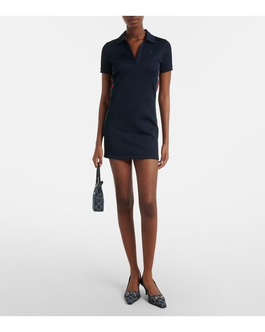 Gucci Blue Web Stripe Ribbed-Knit Jersey Polo Dress