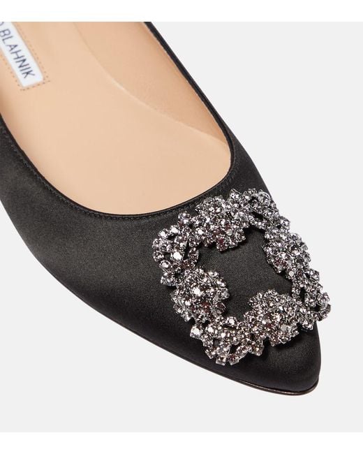 Manolo Blahnik Black Hangisi Crystal-embellished Leather Ballet Flats
