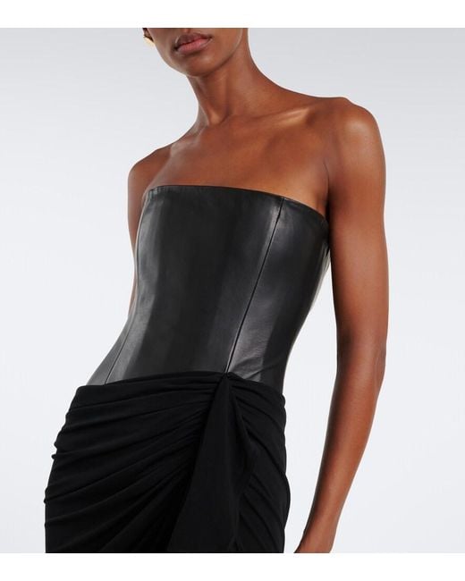 Alex Perry Black Draped Leather And Jersey Corset Gown